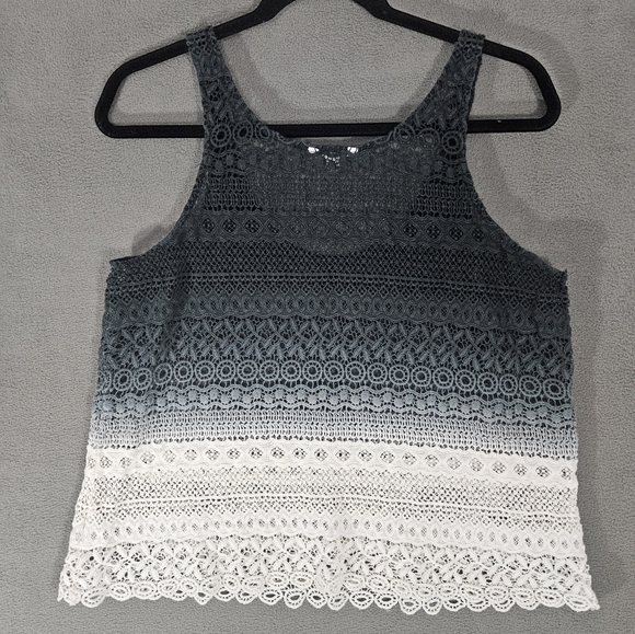Volcom Lost Days Top Coquette Crochet Tank Top Gray Aubre Scoopneck Sheer XL - Picture 7 of 7